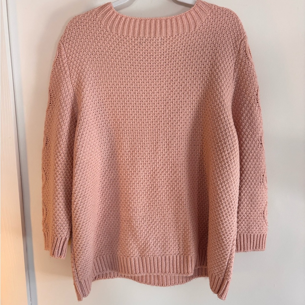 KARL LAGERFELD Paris Blush Pink Oversized Cable Knit Sweater – Women’s Size XL - Picture 6 of 10